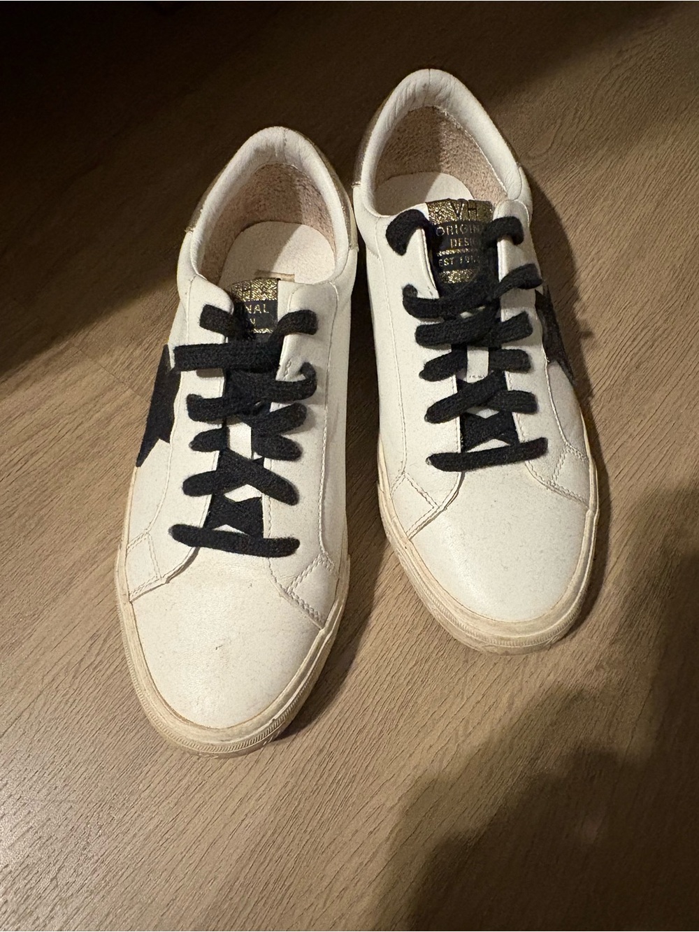 Women’s Casual White Leather Sneakers with Black Accents